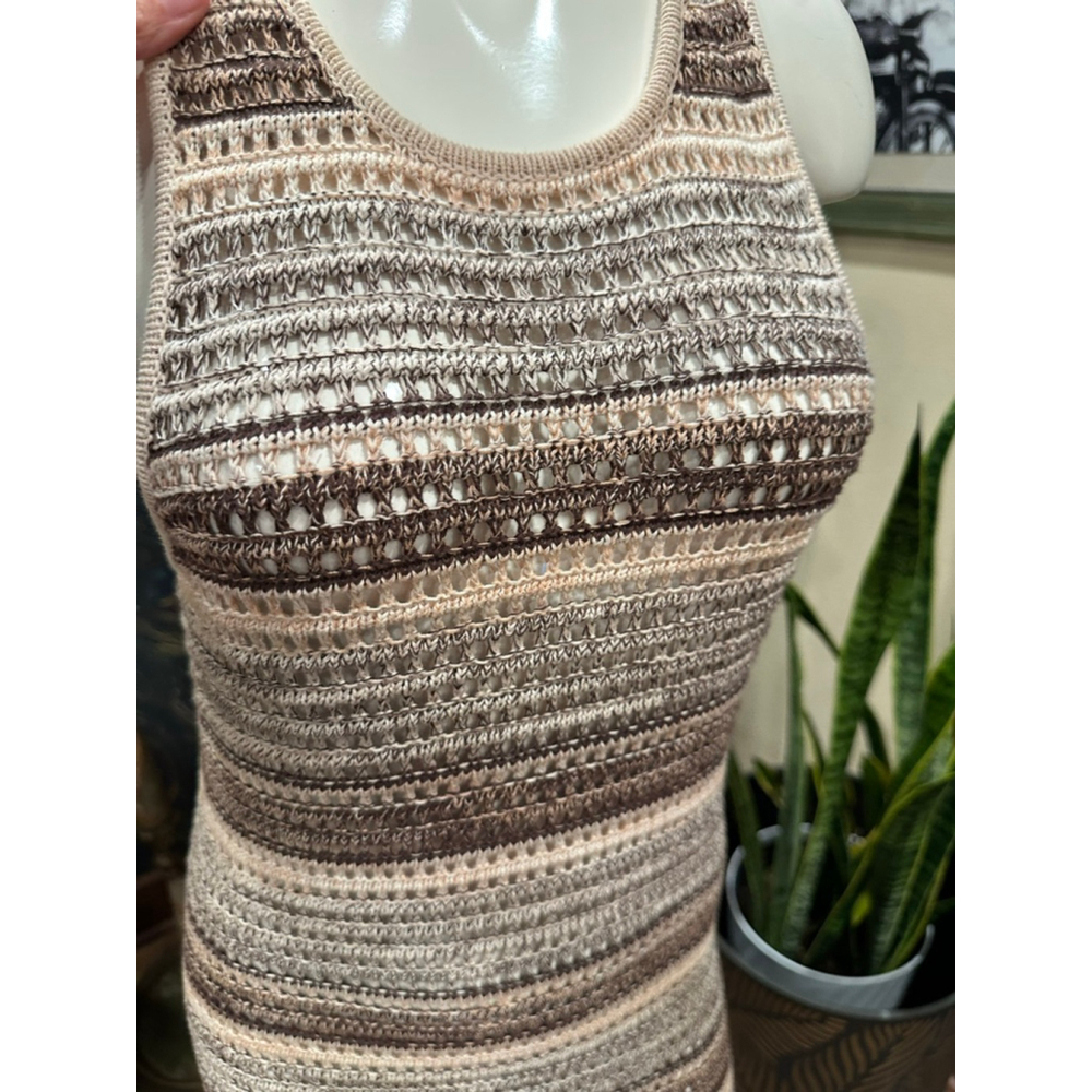 Women's by the River Brown & Beige Striped Crochet Knit Midi Dress M - Picture 6 of 12